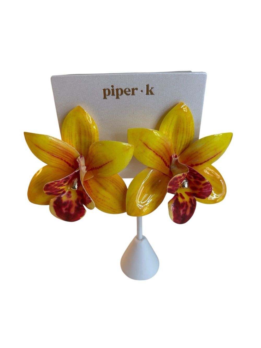 Piper k Yellow & Red Orchid Statement Earrings. Perfect Summer Accessory!